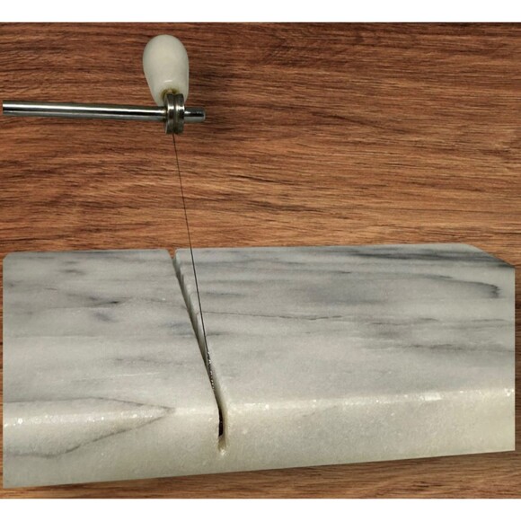 Vintage White Marble Cheese Board With Wire Slicer 5”x 8” Charcuterie - Picture 8 of 11